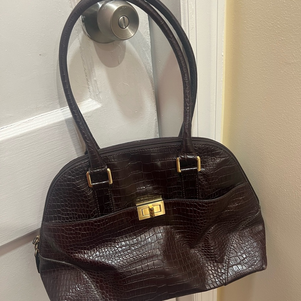 Talbots Dark Brown Crocodile-Embossed Shoulder Bag - Picture 5 of 7